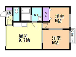 ハイレントイースト 2LDKの間取図画像