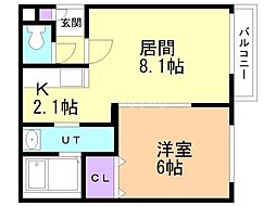 クラリス本郷通 1LDKの間取図画像