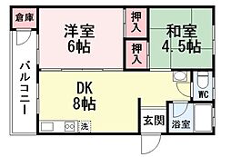 下到津マンション 3階2DKの間取り