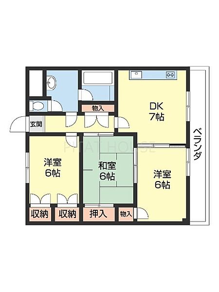 カサ・デありたか 606｜和歌山県和歌山市六十谷(賃貸マンション3DK・6階・62.40㎡)の写真 その2