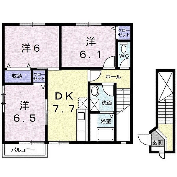 モンテフィールドII 201｜和歌山県和歌山市松島(賃貸アパート3DK・2階・63.65㎡)の写真 その2