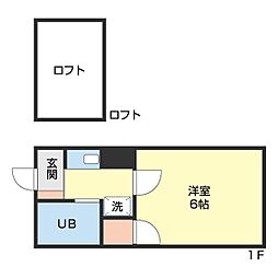 ローズハイツ 2階1Kの間取り