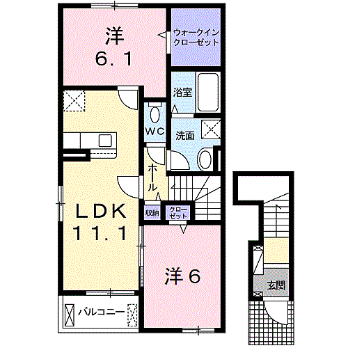 ハウスプリムローズ　VII 201｜和歌山県海南市重根西１丁目(賃貸アパート2LDK・2階・58.64㎡)の写真 その2