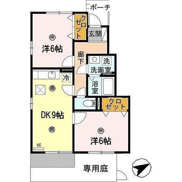 マグノリアコート　Ｂ棟 B105｜和歌山県和歌山市栄谷(賃貸アパート2DK・1階・51.15㎡)の写真 その2