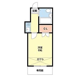 レオパレス中松江第3 1階1Kの間取り