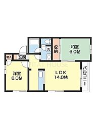 グリーンリーフ 3階2LDKの間取り