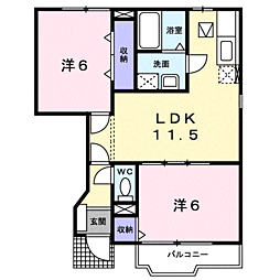 フィオレンテI 1階2LDKの間取り