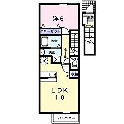 キャトル・セゾンII 2階1LDKの間取り