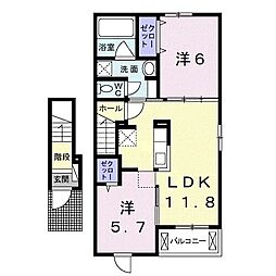 Ｂｅｌｌｅ　Ｃｒｅｓｔ　II 2階2LDKの間取り