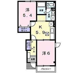 ピークス 1階2Kの間取り