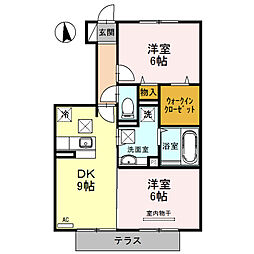 D-roomシルクマムB 1階2DKの間取り