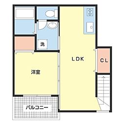 ＴＪ初島Ｂ棟 2階1LDKの間取り