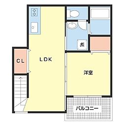 ＴＪ初島Ａ棟 2階1LDKの間取り