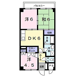 ハーベスト壱番館 4階3DKの間取り