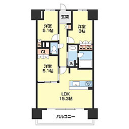 シャルマンフジスマート和歌山城公園 4階3LDKの間取り