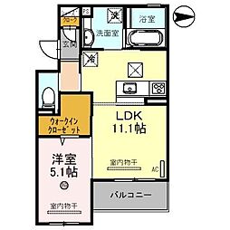 Montagne東高松(モンターニュヒガシタカマツ) 1階1LDKの間取り