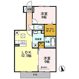 ウィット塩屋 1階2LDKの間取り