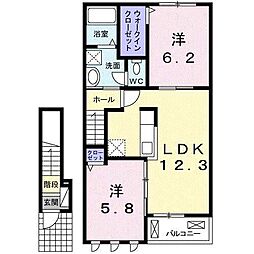 ボヌール岩橋　II 2階2LDKの間取り