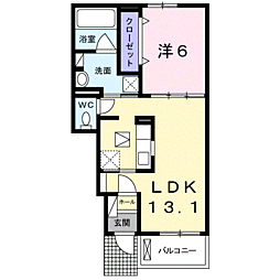 Ｂｅｌｌｅ　Ｃｒｅｓｔ　II 1階1LDKの間取り