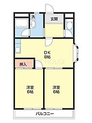 ラ・プラージュ松江中 2階2DKの間取り