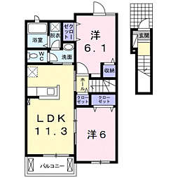 エトワールアソカＡ 2階2LDKの間取り