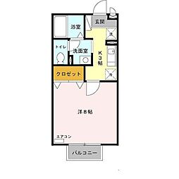ドゥシエル 1Kの間取図画像