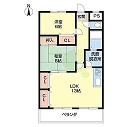 フローラ重根 2LDKの間取図画像