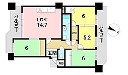 エクセルハイツ学園前朝日元町B棟 4LDKの間取図画像