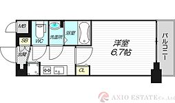 プレサンス塚本グランゲート 2階1Kの間取り