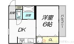 二宮マンション 2階1DKの間取り