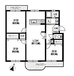名谷18団地78号棟 3LDKの間取図画像