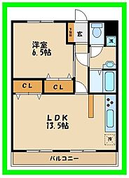 リバティーニュー祖師谷 1LDKの間取図画像