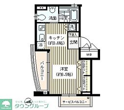 アンシャンテ世田谷 2階ワンルームの間取り