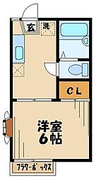 アサミハイム 1階1Kの間取り