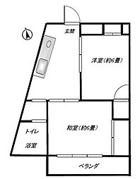 フリート梅丘 2DKの間取図画像