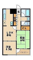 アーバン祖師谷 2LDKの間取図画像
