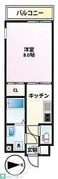 イーストバリュー弦巻 1Kの間取図画像