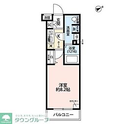 プレール・ドゥーク経堂 1Kの間取図画像