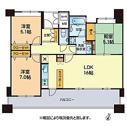 オーヴィジョン新屋敷 3LDKの間取図画像