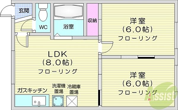 北海道札幌市東区北二十八条東20丁目(賃貸アパート2LDK・2階・39.60㎡)の写真 その2