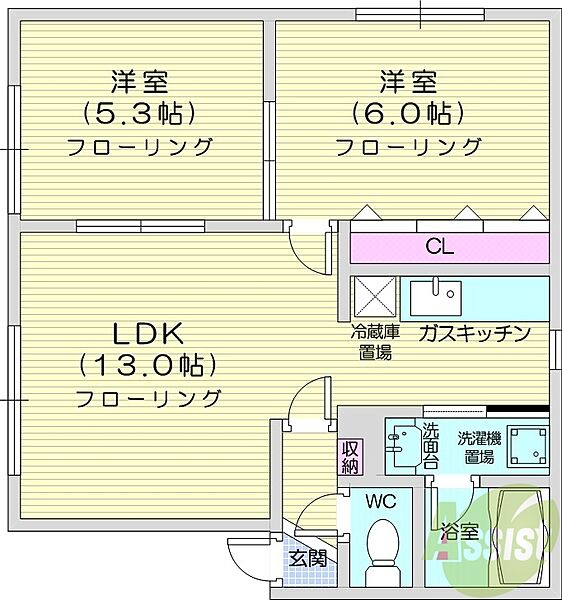 北海道札幌市東区北三十一条東7丁目(賃貸アパート2LDK・2階・50.70㎡)の写真 その2