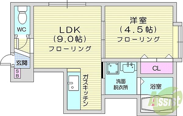 北海道札幌市東区北十八条東8丁目(賃貸アパート1LDK・2階・33.00㎡)の写真 その2