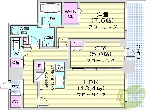 北海道札幌市北区北八条西1丁目(賃貸マンション2LDK・34階・67.86㎡)の写真 その2