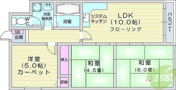 キャトルセゾン ｜北海道札幌市中央区南一条西18丁目(賃貸マンション3LDK・4階・55.00㎡)の写真 その2