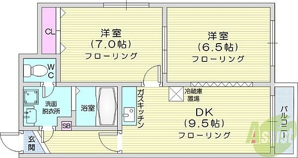 北海道札幌市北区北二十一条西8丁目(賃貸マンション2DK・3階・47.79㎡)の写真 その2