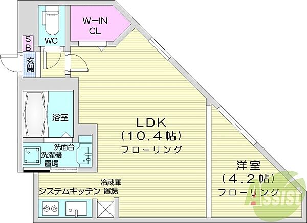 北海道札幌市東区北十五条東6丁目(賃貸マンション1LDK・4階・33.29㎡)の写真 その2