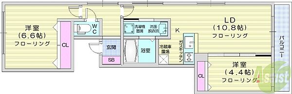 アルファスクエア宮の森2条 ｜北海道札幌市中央区宮の森二条3丁目(賃貸マンション2LDK・3階・52.95㎡)の写真 その2