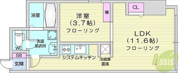 カサトレスネオ ｜北海道札幌市中央区南二条西9丁目(賃貸マンション1LDK・9階・32.60㎡)の写真 その2