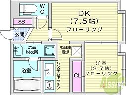 ピュア東彩館8 3階1DKの間取り