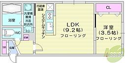 レジデンス円山北 2階1LDKの間取り